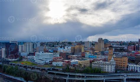 Aerial View Of The Downtown Tacoma Washington Waterfront Skyline In