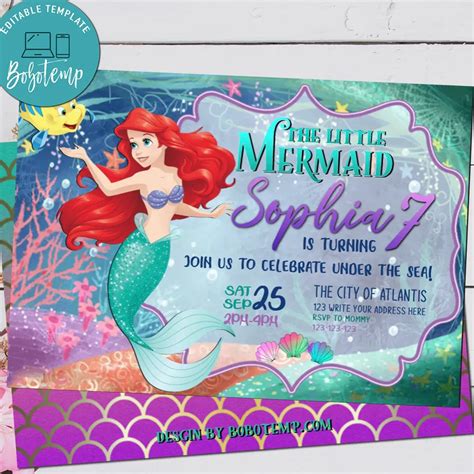 Disney Princess Ariel Little Mermaid Birthday Party Invitation Bobotemp