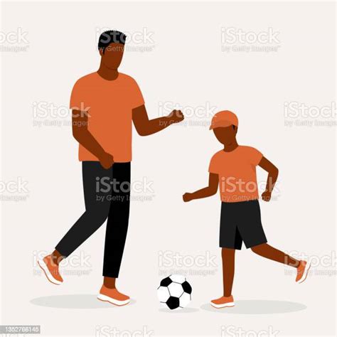 Ilustración De Padre E Hijo Negros Jugando Al Fútbol Y Más Vectores