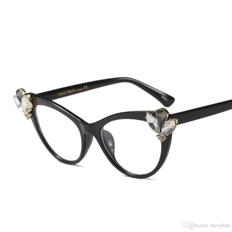 2020 Rhinestone Cat Eye Glasses Frames For Women Brand Designers Sexy Decorative Eyeglasses