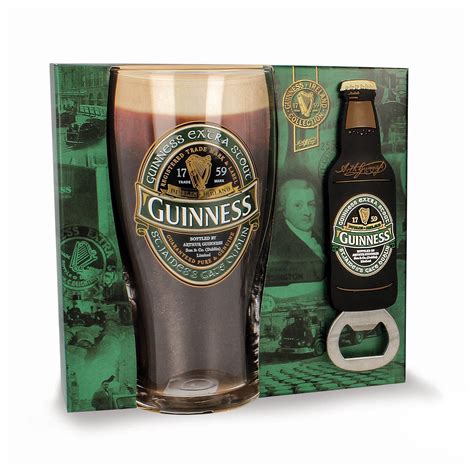 Official Guinness T Set With Pint Glass And Bottle Opener Ireland