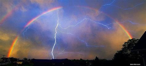 Connecting Rainbow With Lightning Storm Photography