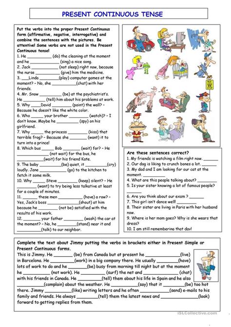 The Present Continuous Tense Worksheet Is Shown In This Image It Shows