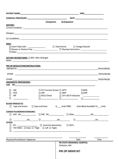 Pre Op Order Form Pdf Fill Out And Sign Printable Pdf Template