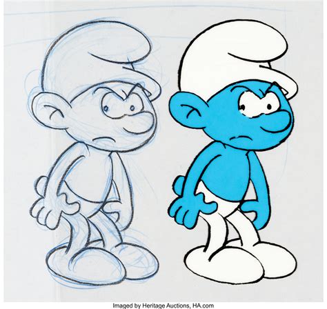 The Smurfs Grouchy Smurf Production Cel With Drawing Lot 11134