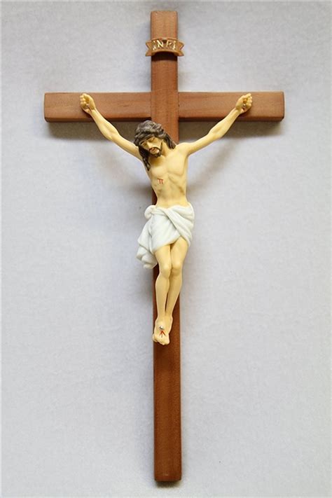 Cherry Wood Crucifix Wall Cross Jesus Hand Painted Corpus Italian