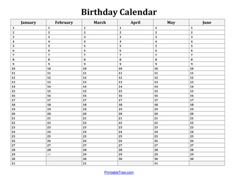 Free Birthday Calendar Printable Pdf Templates Printable Tree