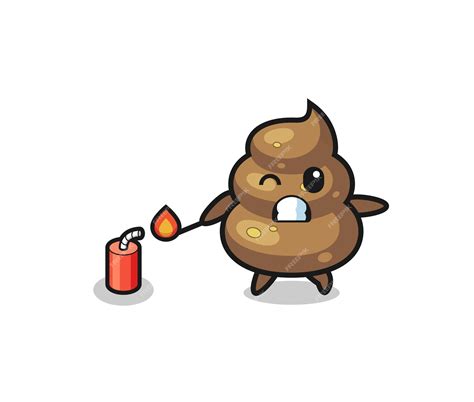 Premium Vector Poop Mascot Illustration Playing Firecracker