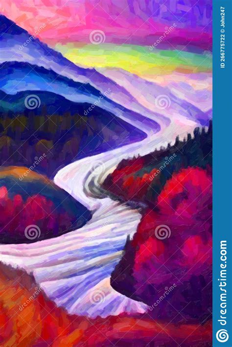 A Beautifully Painted Colourful Landscape With A Flowing River Ai