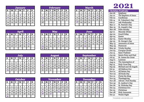 christian festivals calendar template