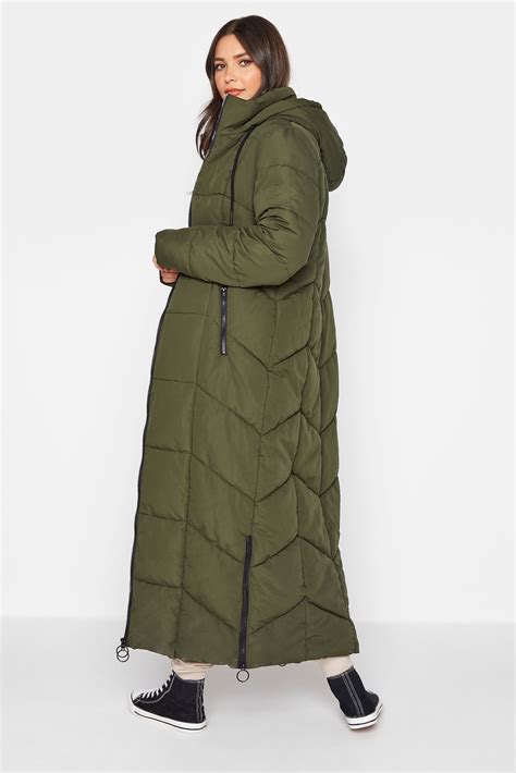 Tall Womens Khaki Green Longline Puffer Coat Long Tall Sally