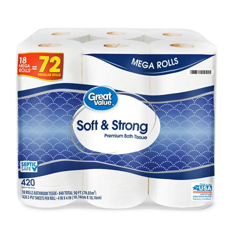 Great Value Soft And Strong Premium Toilet Paper 18 Mega Rolls Walmart