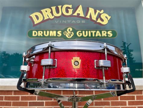 1965 Ludwig Downbeat 4x14 Snare Drum Red Sparkle Drugans Drums And Guitars