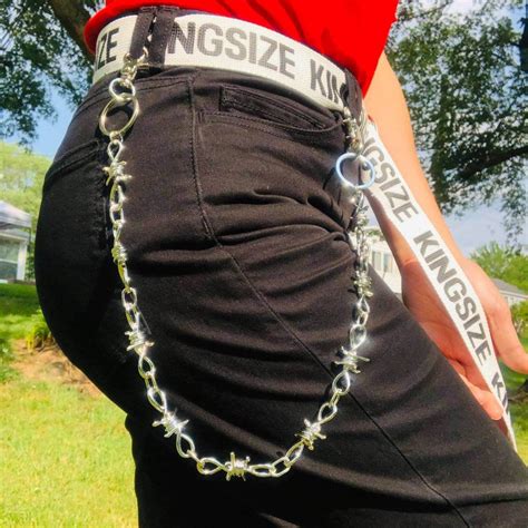 Chunky Spikes Unisex Barbed Wire Link Wallet Pants Chain Belt Trousers