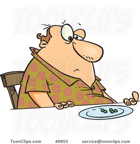 Cartoon Fat Guy Eating Peas 9853 By Ron Leishman