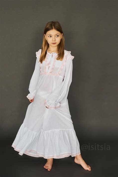 Soft Victorian Custom Nightgown For Girls 4 11 Year Old White Etsy Girls White Dress Cute