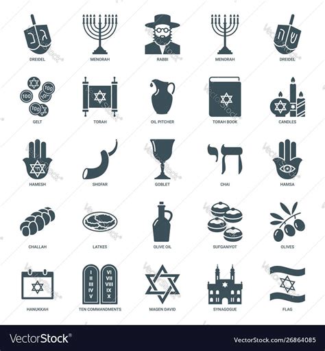 Hanukkah Jewish Holiday Icons Set Traditional Judaism Symbols