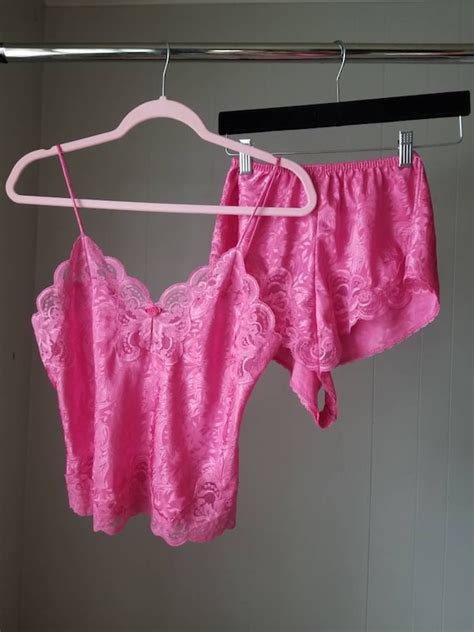 80s 90s pink lingerie set lace trim bubble gum pink etsy