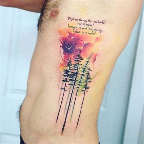 Watercolor Tree Tattoos On The Left Side Ribcage