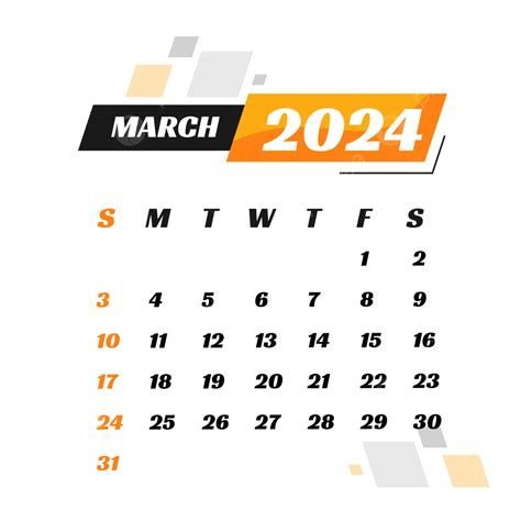 March 2024 Calendar Transparent Background Vector March 2024 March
