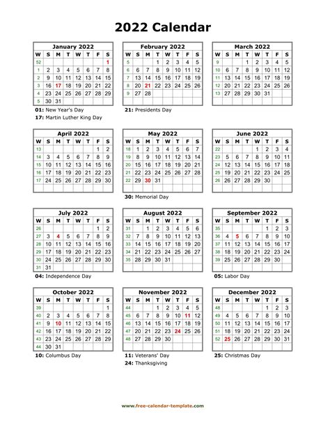 Yearly Printable Calendar 2022 Printable Calendar 2021