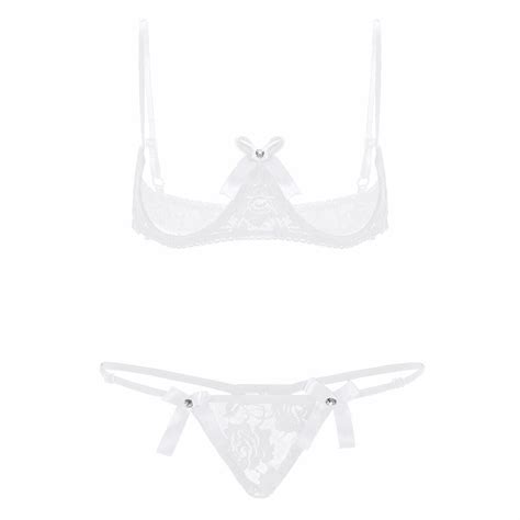 Women Sheer Lace Lingerie Set 14 Cup Unlined Shelf Bra Crotchless Underwear Ebay