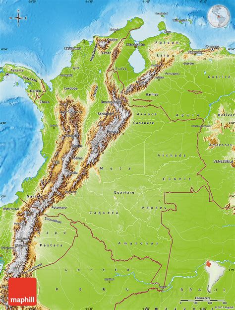 Physical Map Of Colombia