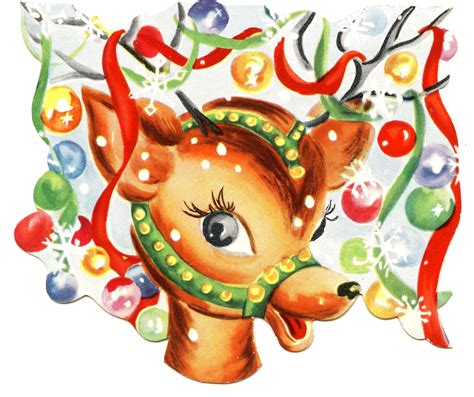 Retro Christmas Image Colorful Cute Reindeer The Graphics Fairy