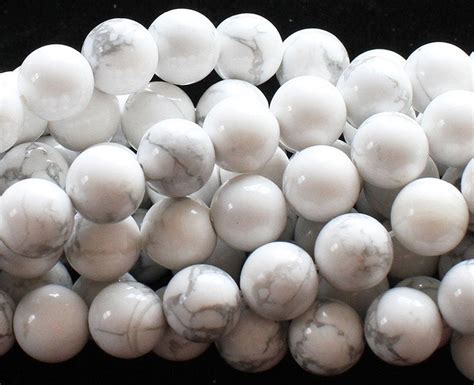 Natural Mm White Howlite Round Beads Genuine Gemstone Etsy