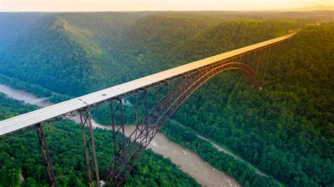 Sunset Aerial View Of The New River Gorge Bridge West Virginia Usa