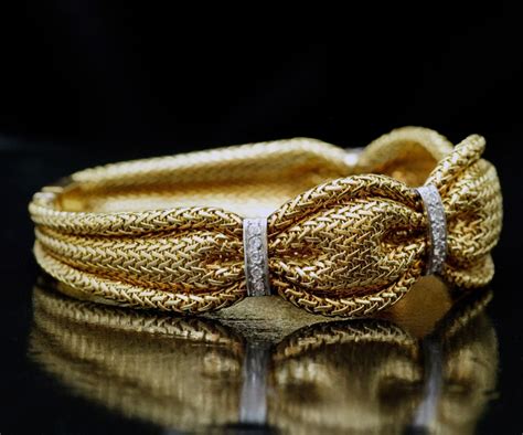 Bijoux Anciens Après 1940 Bracelet Ancien Or Tressé Et Diamant