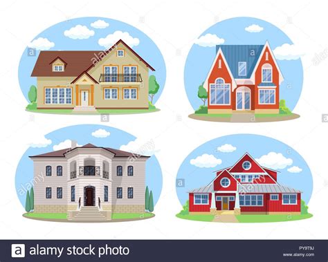 Vector Buildings Set Flat Design Houses Set Isolated On White