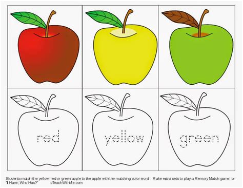Learn colors vocabulary with this esl memory game (red, yellow, black, blue, black etc.). Apple Color Word Matching Game - Classroom Freebies