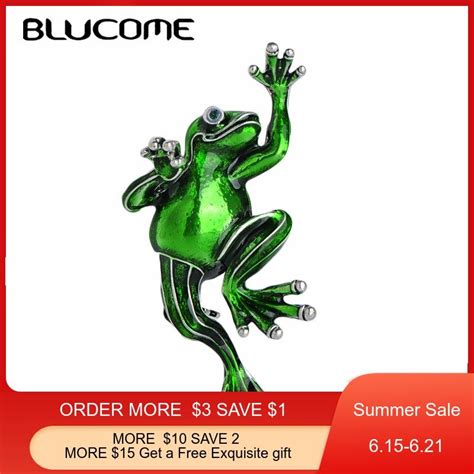 Blucome Fashion Green Frog Shape Brooch Alloy Enamel Animal Jewelry
