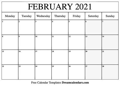 February 2021 Calendar Free Blank Printable With Holidays