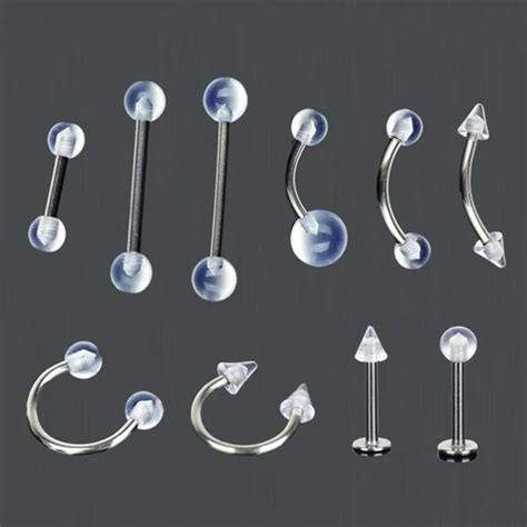 2pcslot Clear Body Piercing Jewelry Stainless Steel Tongue Barbell