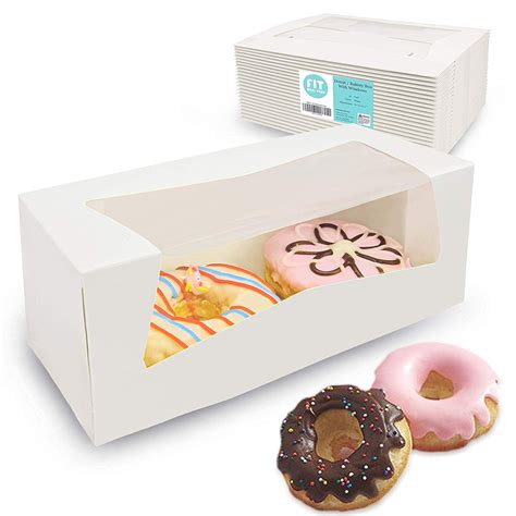 [25 Pack] 9x4x3 5” White Donut Bakery Box With Window Auto Popup Cardboard T Packaging