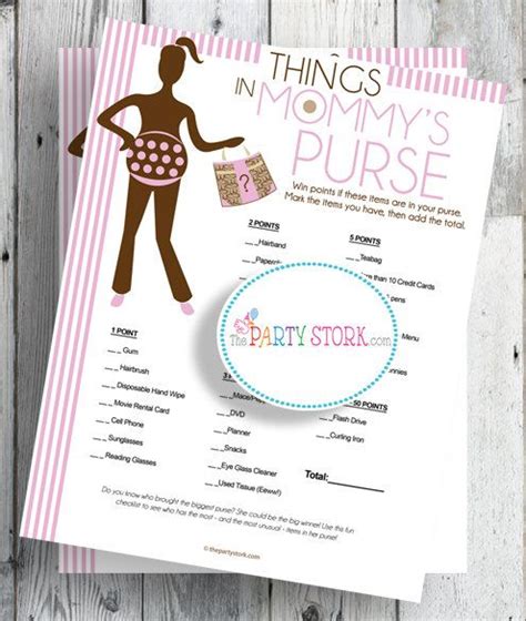 Baby shower party games pdf. Baby Shower Games Things in Mommys Purse Pink for by ...