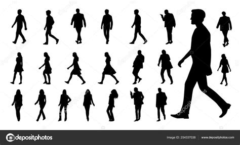 Vector Collection Of Walking People Silhouettes Vector Set Stock