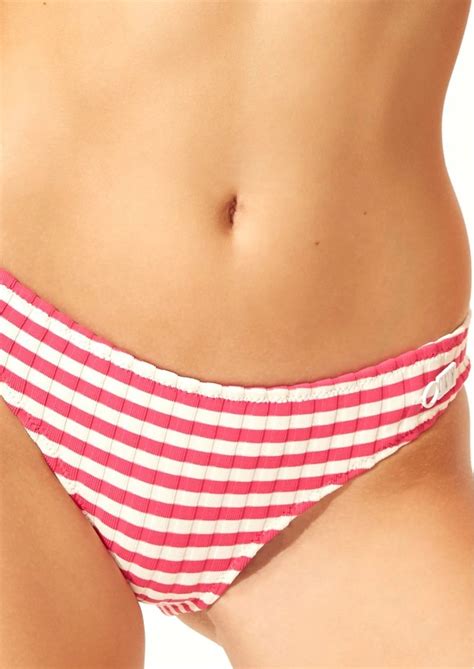 Solid Striped Elle Ribbed Bikini Bottoms Fuschia Stripe