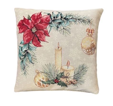 Kussenhoes Kerst Luxe Gobelinstof Noel Kerstbloem Dennenappel X Cm Goud