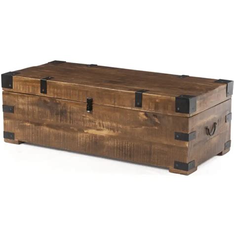 Carias Solid Wood Trunk Coffee Table Vintage Chest Coffee Table With