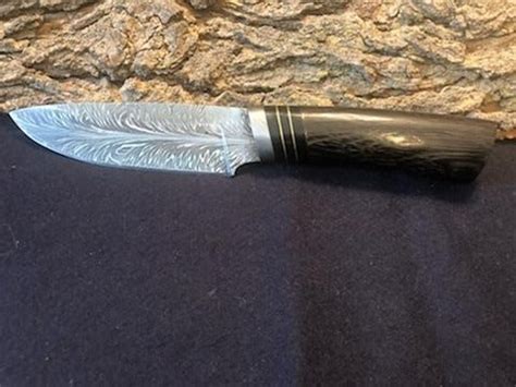 10 Handmade Feather Style Damascus Hunting Knife W Damascus Bolster