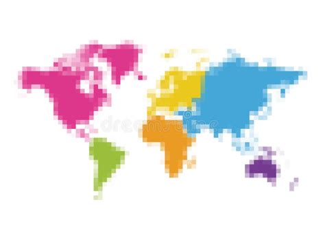 Arte Do Pixel Do Mapa Do Mundo Com Os Continentes Separados Coloridos