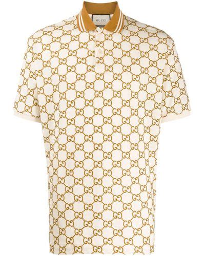 Gucci Cotton Gg Print Polo Shirt In White For Men Lyst Australia