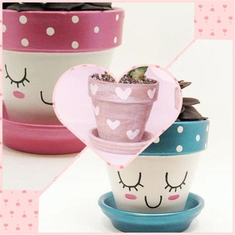 Hand Painted St Valentines Day Clay Pots With Base Cute Etsy