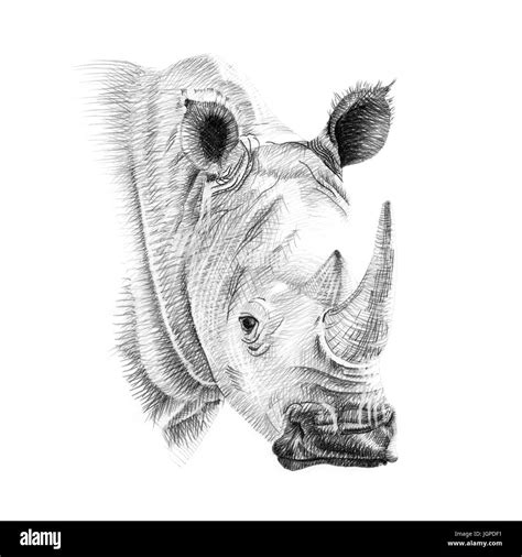 Portrait Of Rhino Drawn By Hand In Pencil Originals No Tracing Stock