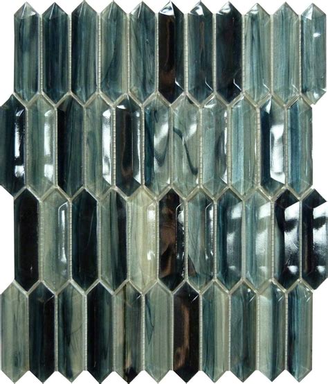 Metallic Ocean Blue Elongated Beveled Hexagon Glossy Glass Tile Glass Tile Glass Mirror Tiles