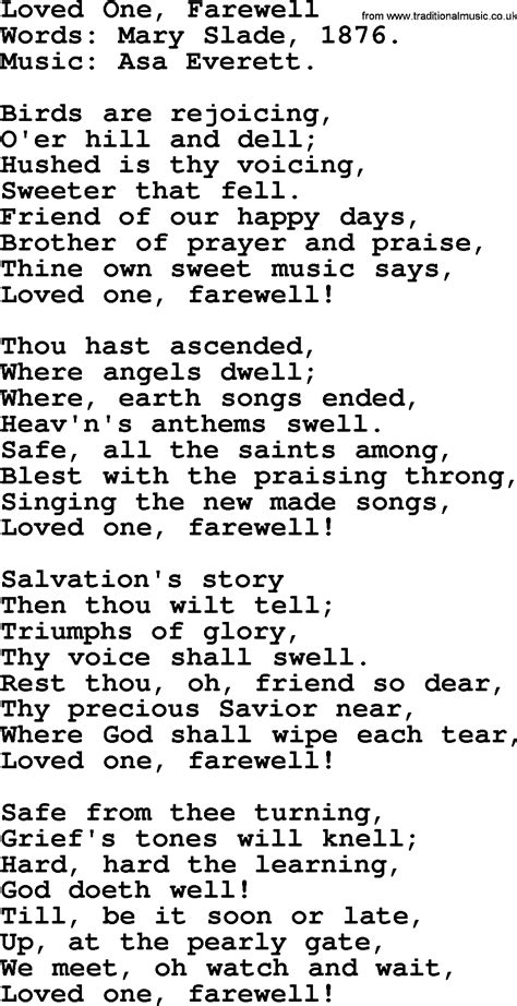 Schubert's ave maria was always going to come out on top. Funeral Hymn: Loved One, Farewell, lyrics, and PDF