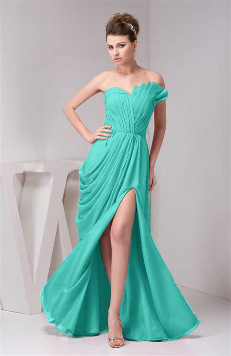 Blue Turquoise Chiffon Bridesmaid Dress Unique Destination Open Back